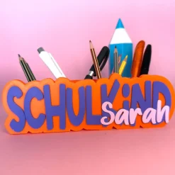 Schreibtischorganizer personalisiert – Geschenk zur Einschulung - bunter Stiftehalter mit Name