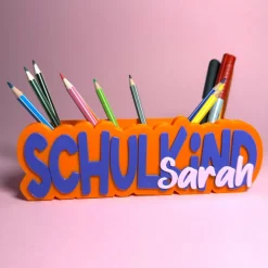 Schreibtischorganizer personalisiert – Geschenk zur Einschulung - bunter Stiftehalter mit Name