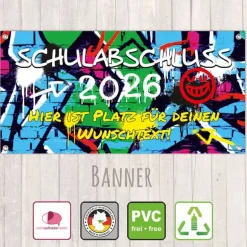 Schulabschluss Banner - 100 x 50 cm | Graffiti - personalisierbar mit Wunschtext