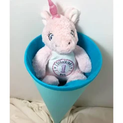 Schulanfang Einhorn Stofftier zur Einschulung Geschenk für Mädchen personalisiert mit Schulkind und Name