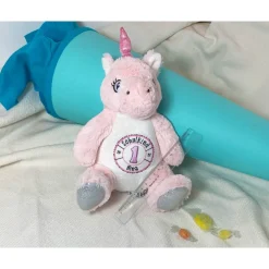 Schulanfang Einhorn Stofftier zur Einschulung Geschenk für Mädchen personalisiert mit Schulkind und Name