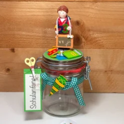 Schulanfang Einschulung Geldgeschenk Geschenkglas personalisierbar für Jungs