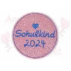 Schulkind - Aufnäher - aus Glitzerstoff - gestickt - Applikation - Bügelbild - Mädchen Schultüte