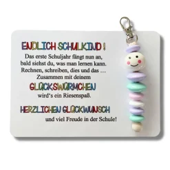 SCHULKIND 2024, Glückswürmchen, Geschenk Einschulung, Sorgenwürmchen, Ranzenbaumler, Worry worm, Mutmacher, Glücksbringe