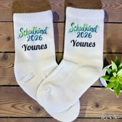 Schulkind 2026 Socken,Tennissocken, Personalisierbar, Strümpfe, Geschenkidee Einschulung
