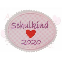 Schulkind Applikation Aufnäher rosa lila rot kariert schultüte nähen basteln kinder bügelbild einschulung