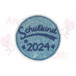 Schulkind Button - Aufnäher - aus Glitzerstoff - gestickt - Applikation - Bügelbild - Schultüte Jungen