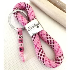 Schulkind Schlüsselanhänger aus Segelseil, Zwischenstück: "Schulkind", pink/rosa/beere