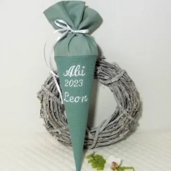 Schultüte Abi 2023 personalisierte Stofftüte mit Namen Geschenk Abiturient Schulabschluss Waffelpique Bachelor Studium