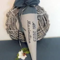 Schultüte Abi 2023 personalisierte Stofftüte mit Namen Geschenk Abiturient Schulabschluss Waffelpique Bachelor Studium