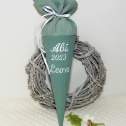 Schultüte Abi 2023 personalisierte Stofftüte mit Namen Geschenk Abiturient Schulabschluss Waffelpique Bachelor Studium