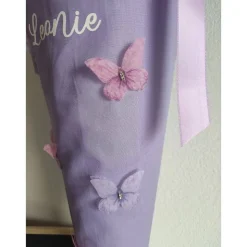 Schultüte aus Baumwolle mit 3D Schmetterlingen 70cm flieder/türkis
