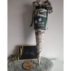 Schultüte aus Baumwollstoff Dinosaurier grün 70cm