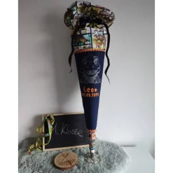 Schultüte aus Baumwollstoff Dinosaurier dunkelblau 70cm