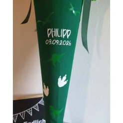 Schultüte aus Baumwollstoff Dinosaurier grün 70cm