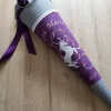 Schultüte aus Stoff bestickt Einhorn mit Ranke, Namen und Datum 70cm Rohling