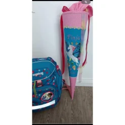 Schultüte aus Stoff bestickt Schmetterlingseinhorn, Namen und Datum 70cm Rohling