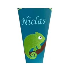 Schultüte Chamäleon, Zuckertüte mit Namen bestickt für Step by Step Schulranzen in petrol