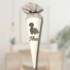 Schultüte Dino mit Namen – Geschwistertüte & Zuckertüte aus Cord & Baumwolle, bestickt, individuell