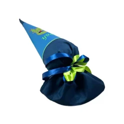 Schultüte Dinosaurier, Zuckertüte blau mit Namen bestickt, aufwendige Stoff-Schultüte