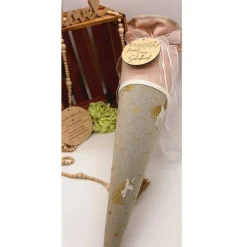 Schultüte Einhorn | Schultüte aus Stoff mit Holzanhänger, personalisiert | Schultüte aus Stoff für Mädchen | Goldglitzer