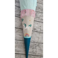 Schultüte Einhorn Mint, Petrol aus Stoff / 70cm für Mädchen