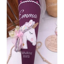 Schultüte Einhorn passend zum Step by Step Unicorn Nuala, Stoff mit Sternen,  3D Haare, personalisierte Schultüte