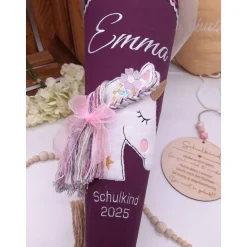 Schultüte Einhorn passend zum Step by Step Unicorn Nuala, Stoff mit Sternen,  3D Haare, personalisierte Schultüte