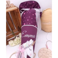 Schultüte Einhorn passend zum Step by Step Unicorn Nuala, Stoff mit Sternen,  3D Haare, personalisierte Schultüte