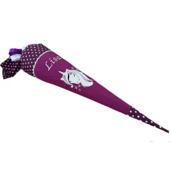 Schultüte "Einhorn" personalisierbar in lila, Mädchen Zuckertüte mit Namen bestickt, große Stoff-Schultüte für 70 cm