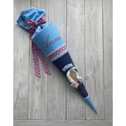 Schultüte Einschulung 2022 Boho-Pferd Blau Mauve