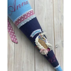 Schultüte Einschulung 2022 Boho-Pferd Blau Mauve