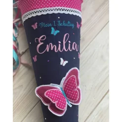 Schultüte Einschulung 2022 3D-Schmetterling Dunkelblau Pink