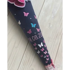 Schultüte Einschulung 2022 3D-Schmetterling Dunkelblau Pink