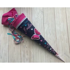 Schultüte Einschulung 2022 3D-Schmetterling Dunkelblau Pink