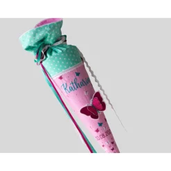Schultüte Einschulung 2022 3D-Schmetterling Mint Rosa