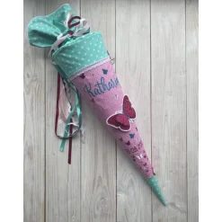 Schultüte Einschulung 2022 3D-Schmetterling Mint Rosa