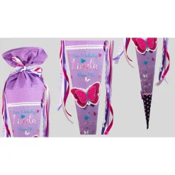 Schultüte Einschulung 2022 3D-Schmetterling Lila Flieder