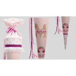 Schultüte Einschulung 2022 Mädchen Monogram Regenbogen Name Datum