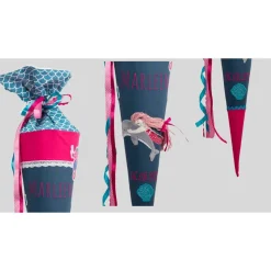 Schultüte Einschulung 2022 Mädchen mit Delfin Glitzer Name Datum