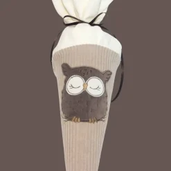 Schultüte Eule mit Namen – Personalisierte Geschwistertüte aus Cord & Baumwolle, bestickt