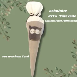 Schultüte Eule mit Namen – Personalisierte Geschwistertüte aus Cord & Baumwolle, bestickt