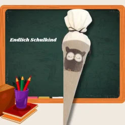 Schultüte Eule mit Namen – Personalisierte Geschwistertüte aus Cord & Baumwolle, bestickt