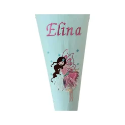 Schultüte Fee, Schultüte Stoff, lila Stoff-Schultüte, Schultüte Mädchen, Zuckertüte bestickt