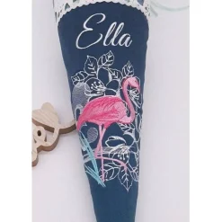 Schultüte Flamingo auf dunkelgrün / Schultüte aus Stoff / Eukalyptus