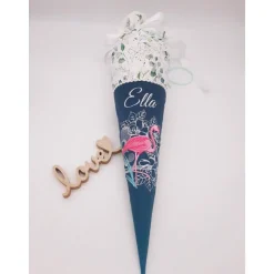 Schultüte Flamingo auf dunkelgrün / Schultüte aus Stoff / Eukalyptus