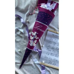 Schultüte für Mädchen passend zum ergobag Schulranzen PferdeflüstBärer mit Namen und 3d Schmetterlingen,70 cm oder 85 cm