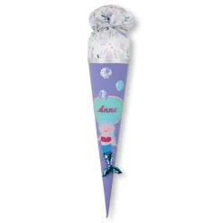 Schultüte Mädchen, Stoffschultüte Meerjungfrau mit Glitzer, Schultüte aus Stoff, Schultüte mit Namen