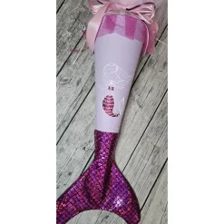 Schultüte Meerjungfrau aus Stoff / 70cm für Mädchen I Mittelteil lila I mit Schwanzflosse pink