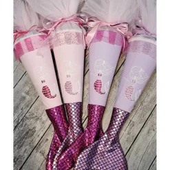 Schultüte Meerjungfrau aus Stoff / 70cm für Mädchen I Mittelteil lila I mit Schwanzflosse rosa